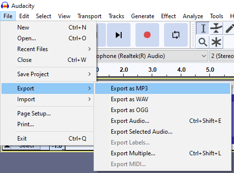 Экспорт в MP3