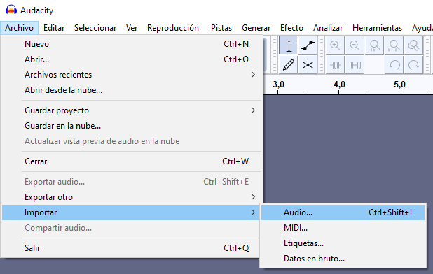 Importar un archivo de audio a Audacity