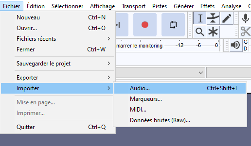 Importer de l'audio dans Audacity